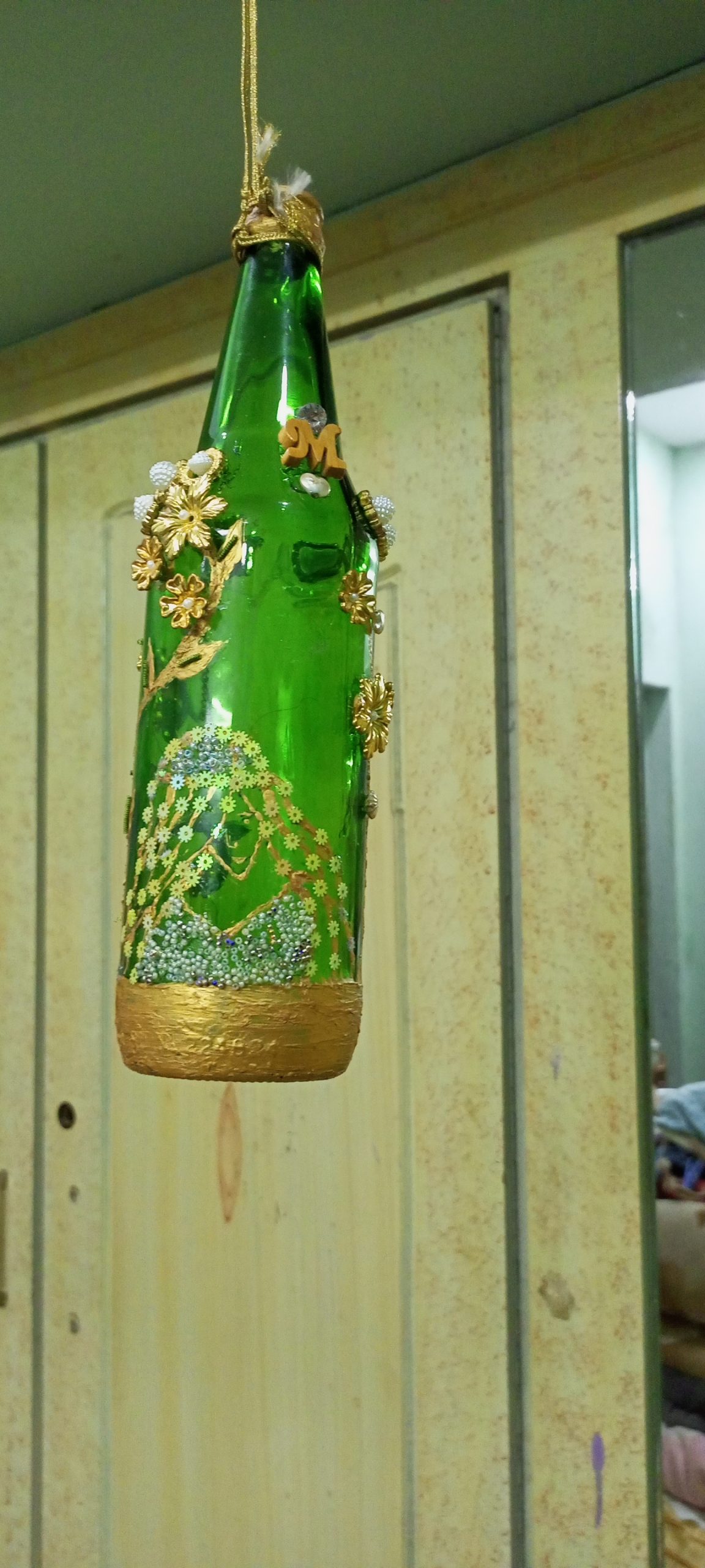 Hand painted decorative glass vase bottle