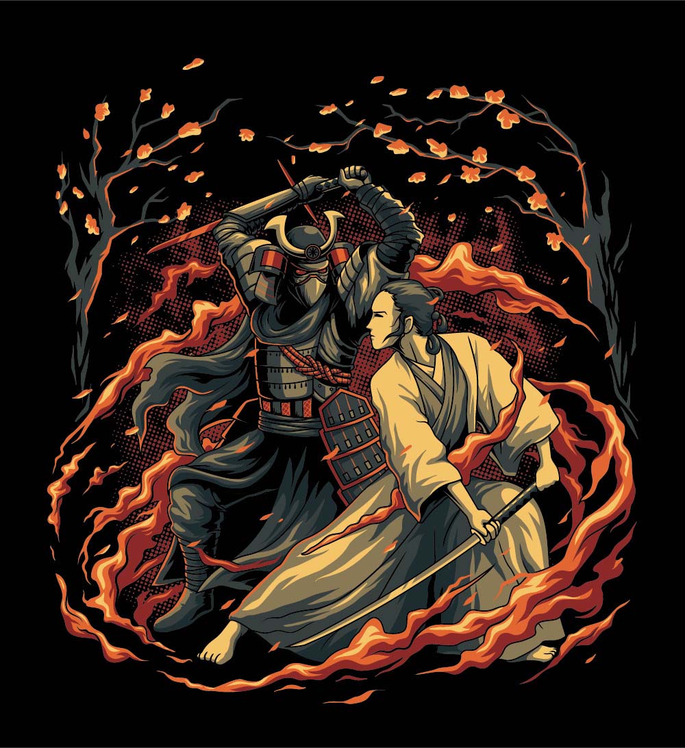creative illustration two japanese warrior