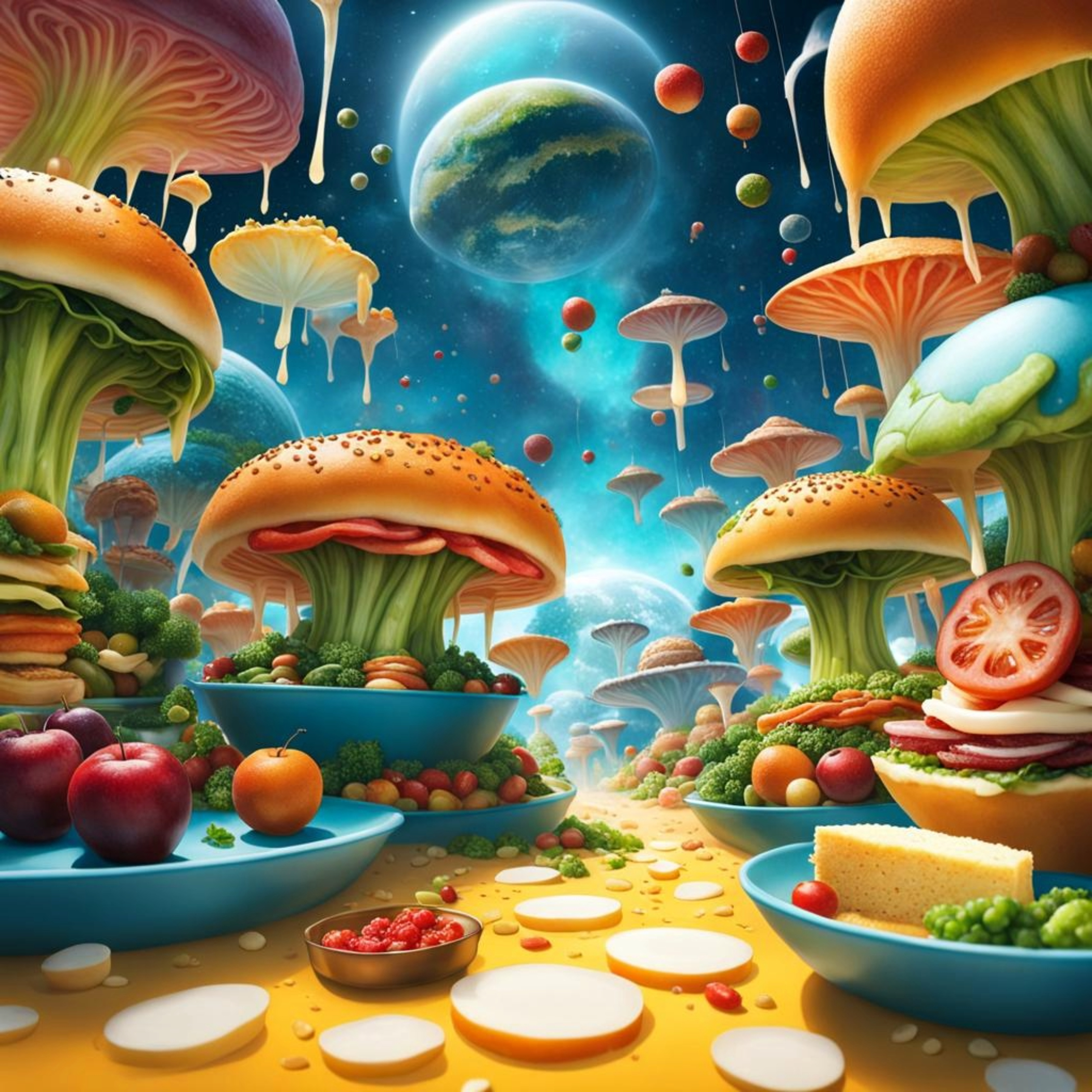 futureistic  planet made of food