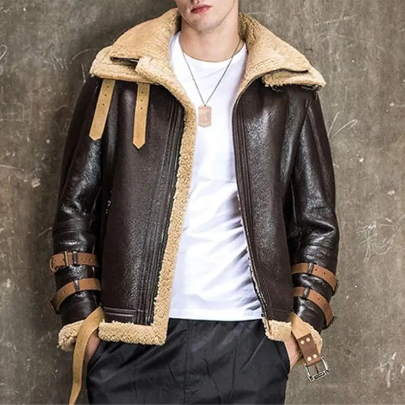 B3 RAF Brown Men’s Shearling Bomber Leather Jacket
