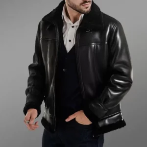 B3 RAF Black Men’s Shearling Bomber Leather Jacket