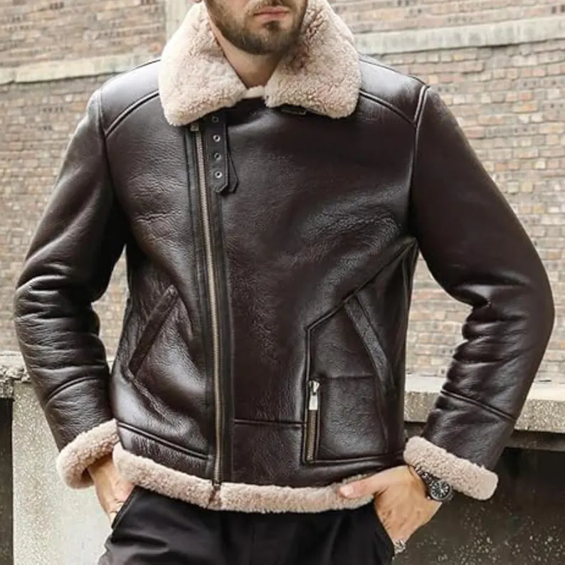 B3 RAF Brown Men’s Shearling Bomber Leather Jacket
