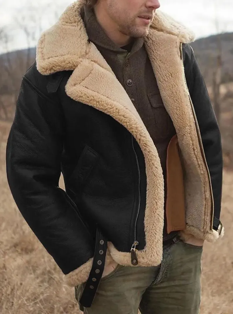 B3 RAF Black Men’s Shearling Bomber Leather Jacket — image 2