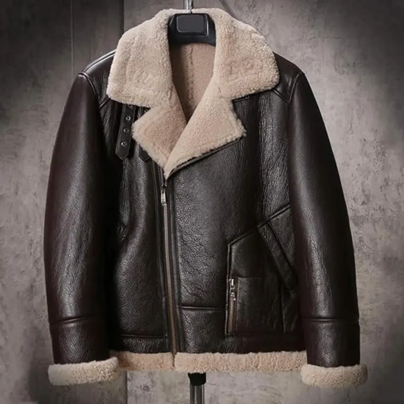 B3 RAF Brown Men’s Shearling Bomber Leather Jacket — image 4
