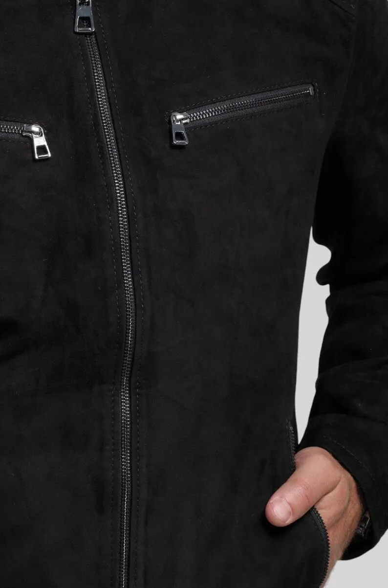 Handcrafted Black Suede Leather Jacket for Men — image 6