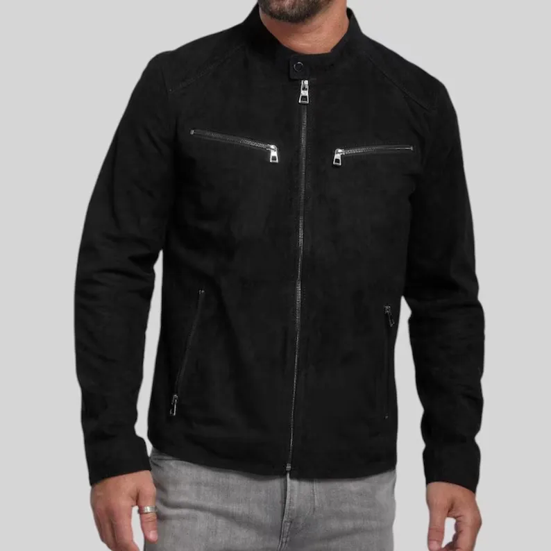 Handcrafted Black Suede Leather Jacket for Men — image 5