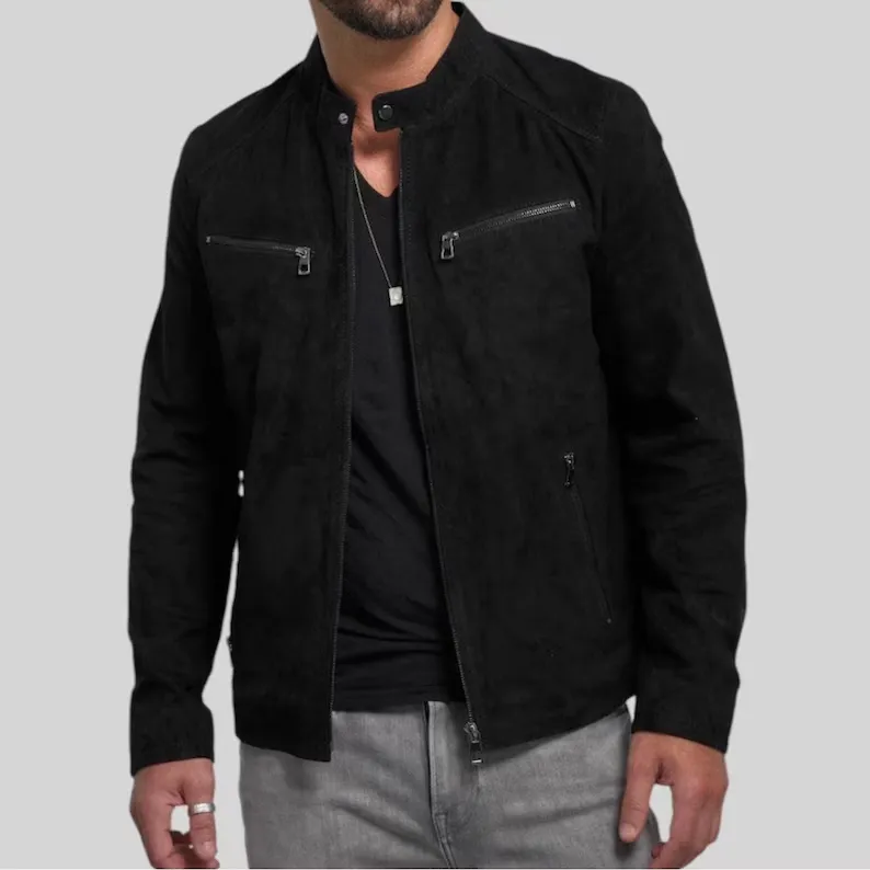 Handcrafted Black Suede Leather Jacket for Men — image 4