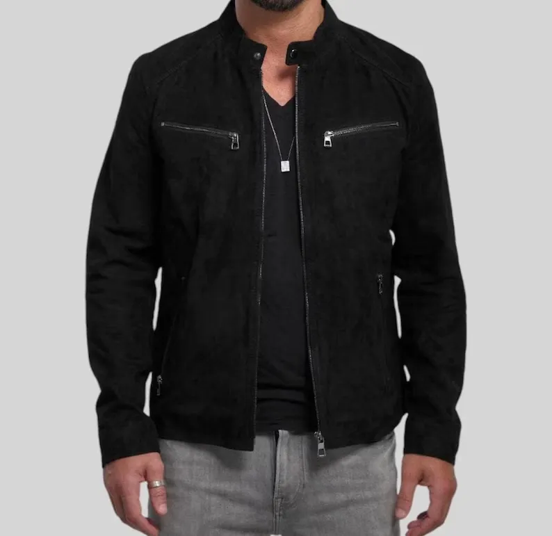 Handcrafted Black Suede Leather Jacket for Men — image 3