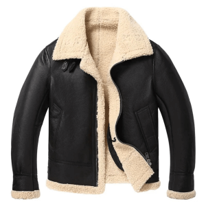 B3 RAF Black Men’s Bomber Aviator Shearling Leather Jacket