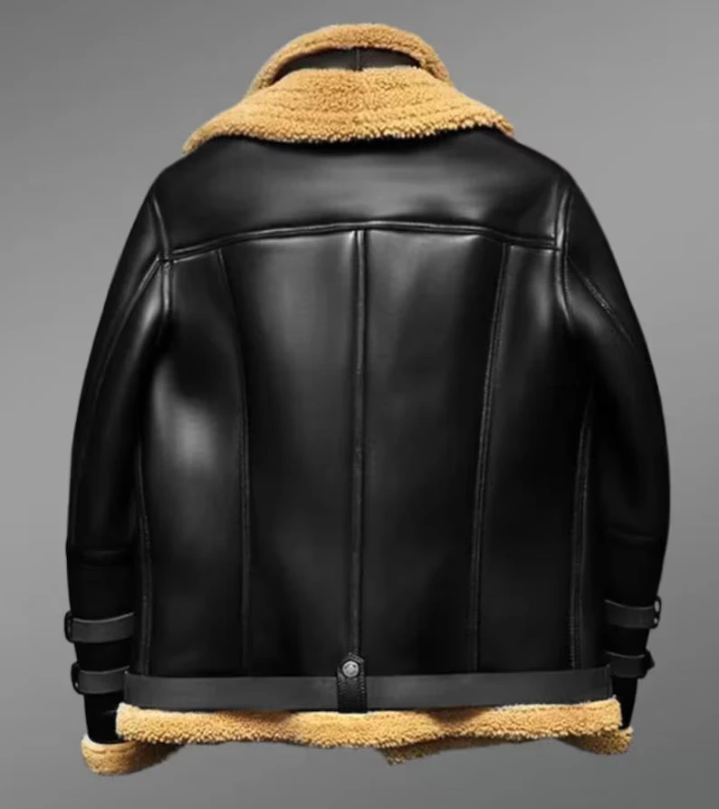 B3 RAF Black Men’s Shearling Bomber Leather Flying Jacket — image 3