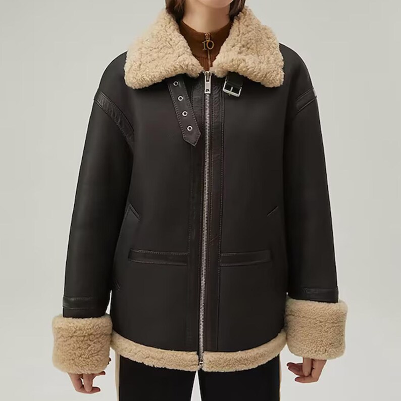 B3 RAF Brown Women’s Shearling Leather Bomber Jacket — image 2