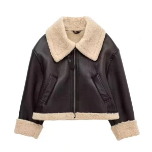 B3 RAF Brown Women’s Bomber Leather Jacket with Shearling