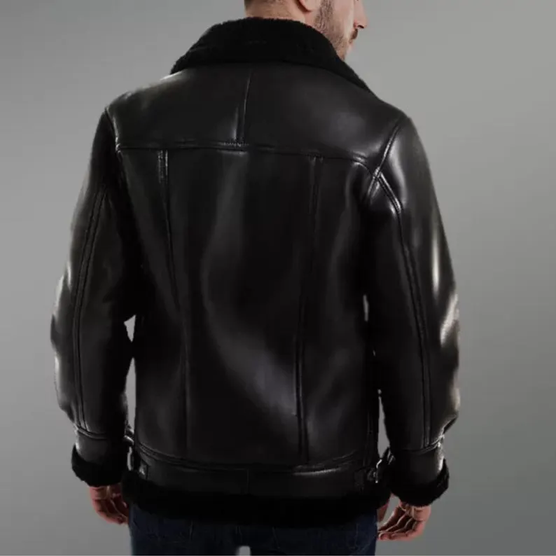 B3 RAF Black Men’s Shearling Bomber Leather Jacket — image 4