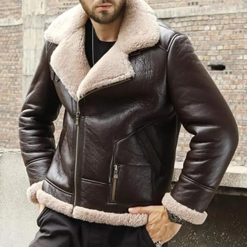 B3 RAF Brown Men’s Shearling Bomber Leather Jacket — image 3