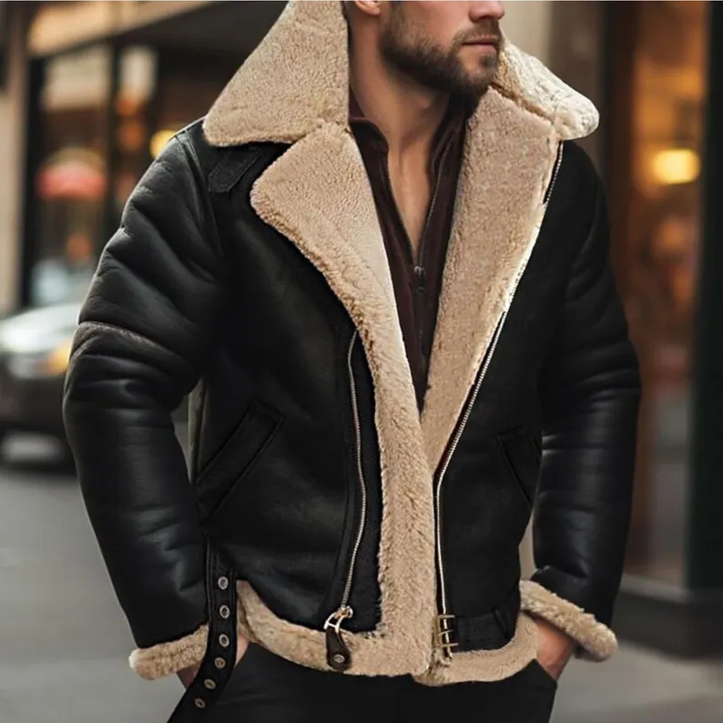 B3 RAF Black Men’s Shearling Bomber Leather Jacket — image 3