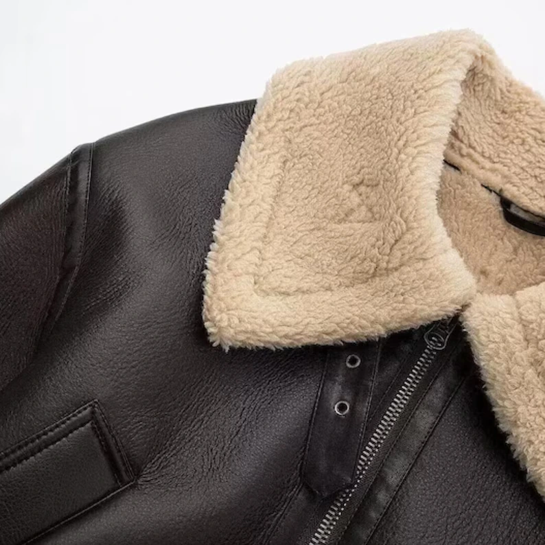 B3 RAF Brown Women’s Bomber Leather Jacket with Shearling — image 3