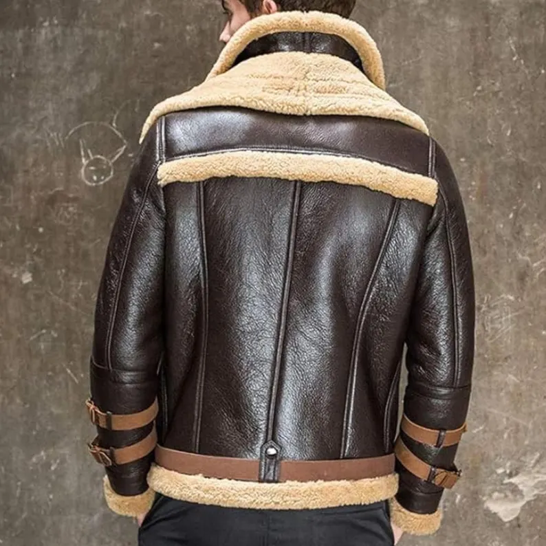 B3 RAF Brown Men’s Shearling Bomber Leather Jacket — image 2