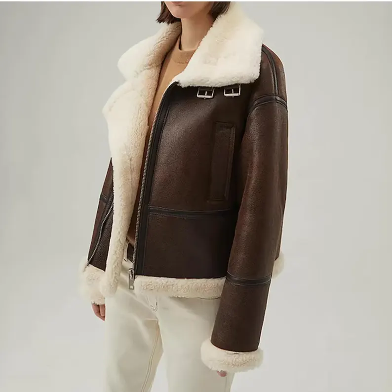 B3 RAF Brown Women’s Shearling Bomber Leather Jacket — image 3