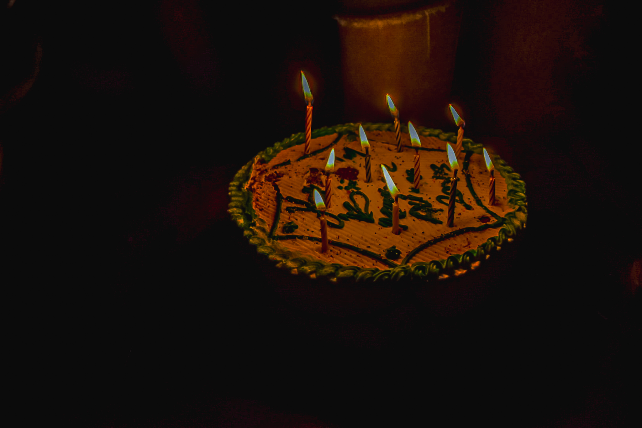 Birthday with lit candles