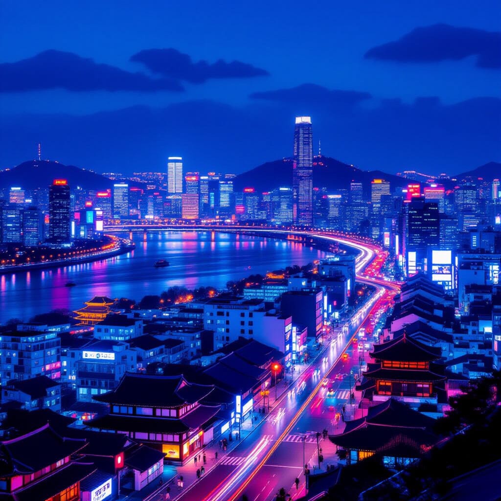 “City of Lights – Neon Dreams by the River