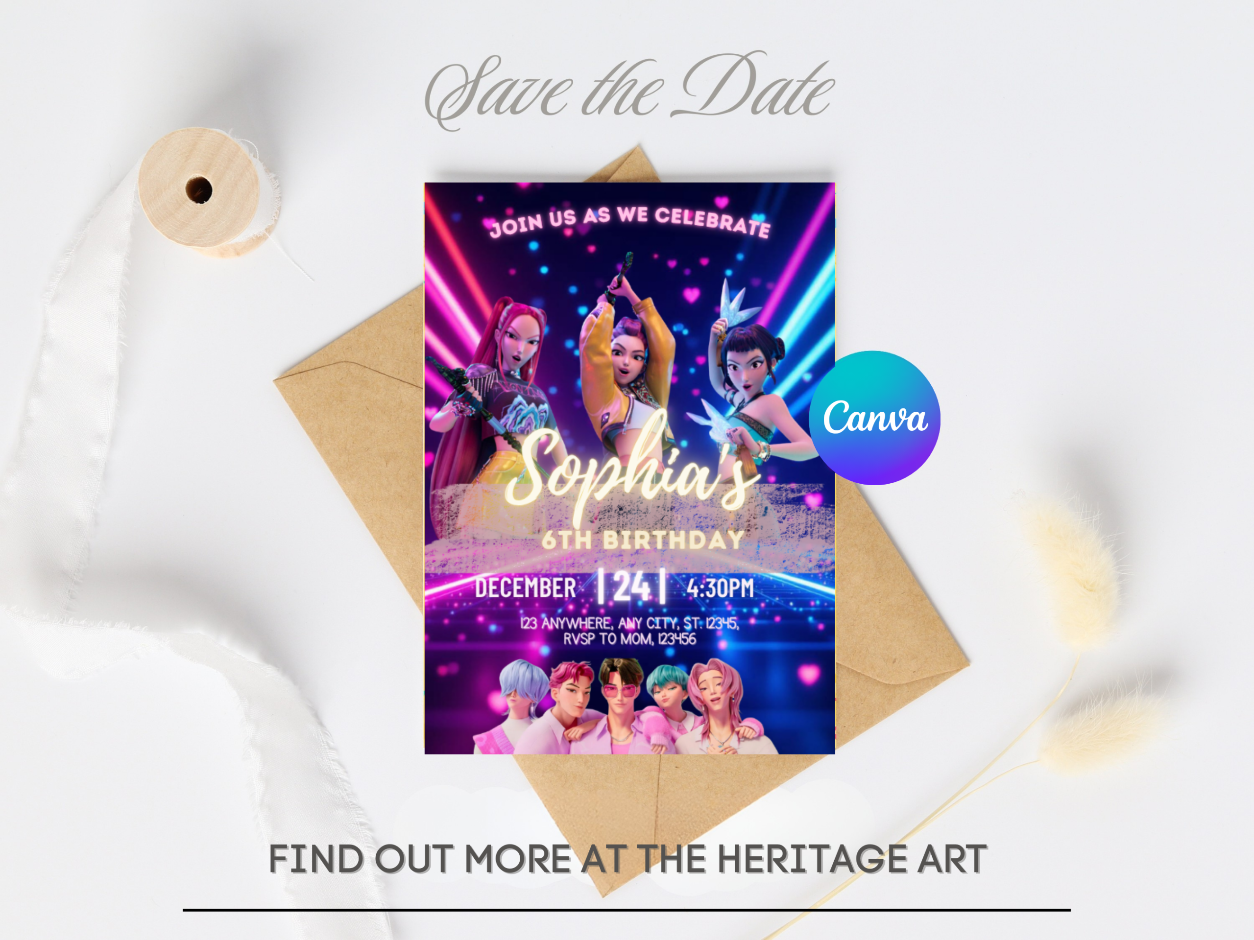 K-Pop Themed Birthday Invitation – Neon Party Digital Design