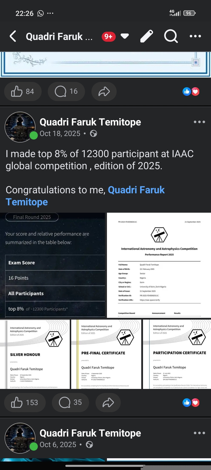 International Astronomy and Astrophysics Achievement(Top 8%)