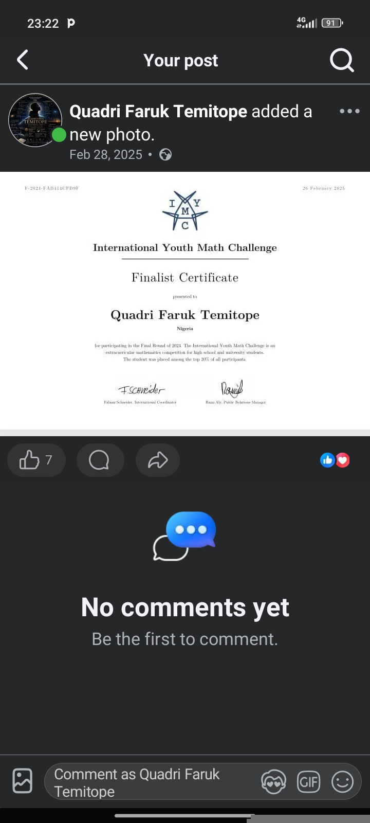 International Youth Math Challenge – Finalist