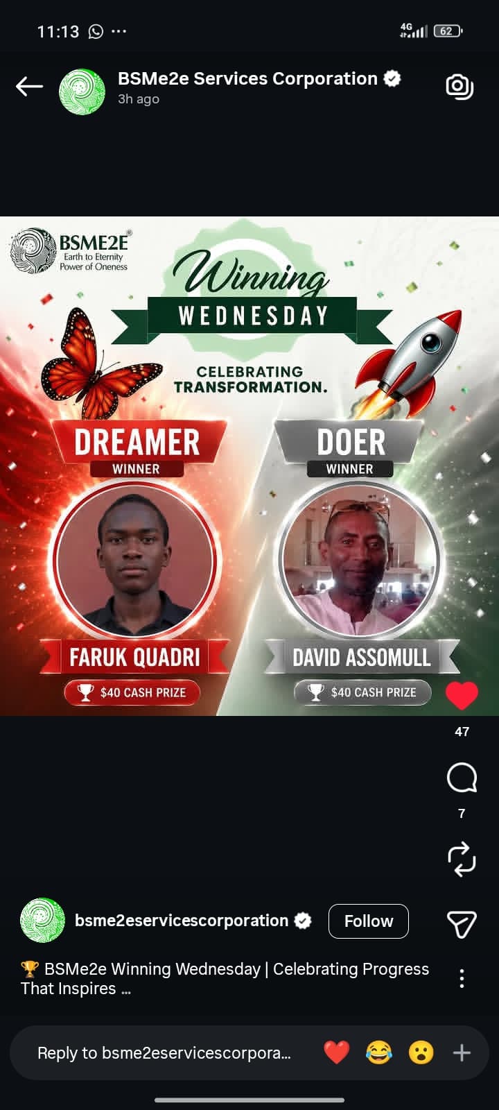 BSME2E Winning Wednesday Dreamer Winner (2026)