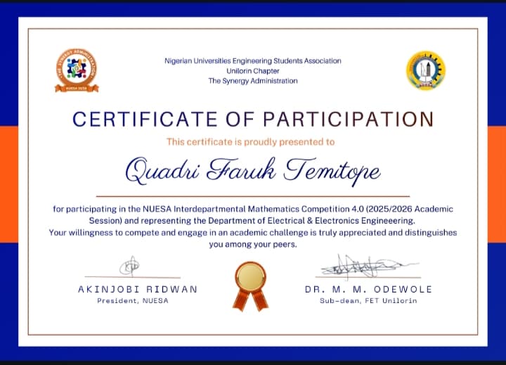 NUESA Interdepartmental Mathematics Competition participant
