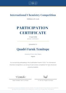 International Chemistry Competition | Certificate