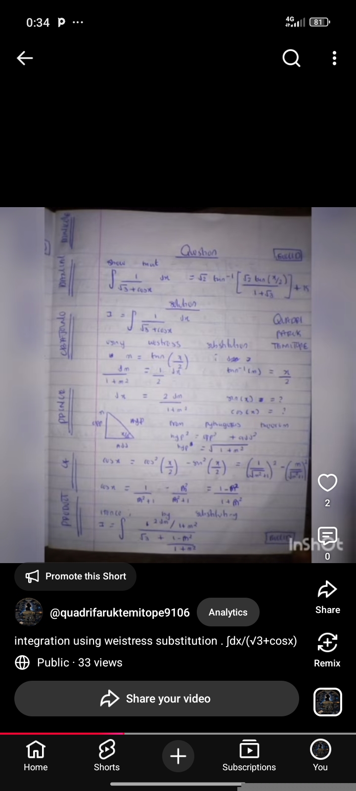 Integration Using Weierstrass Substitution