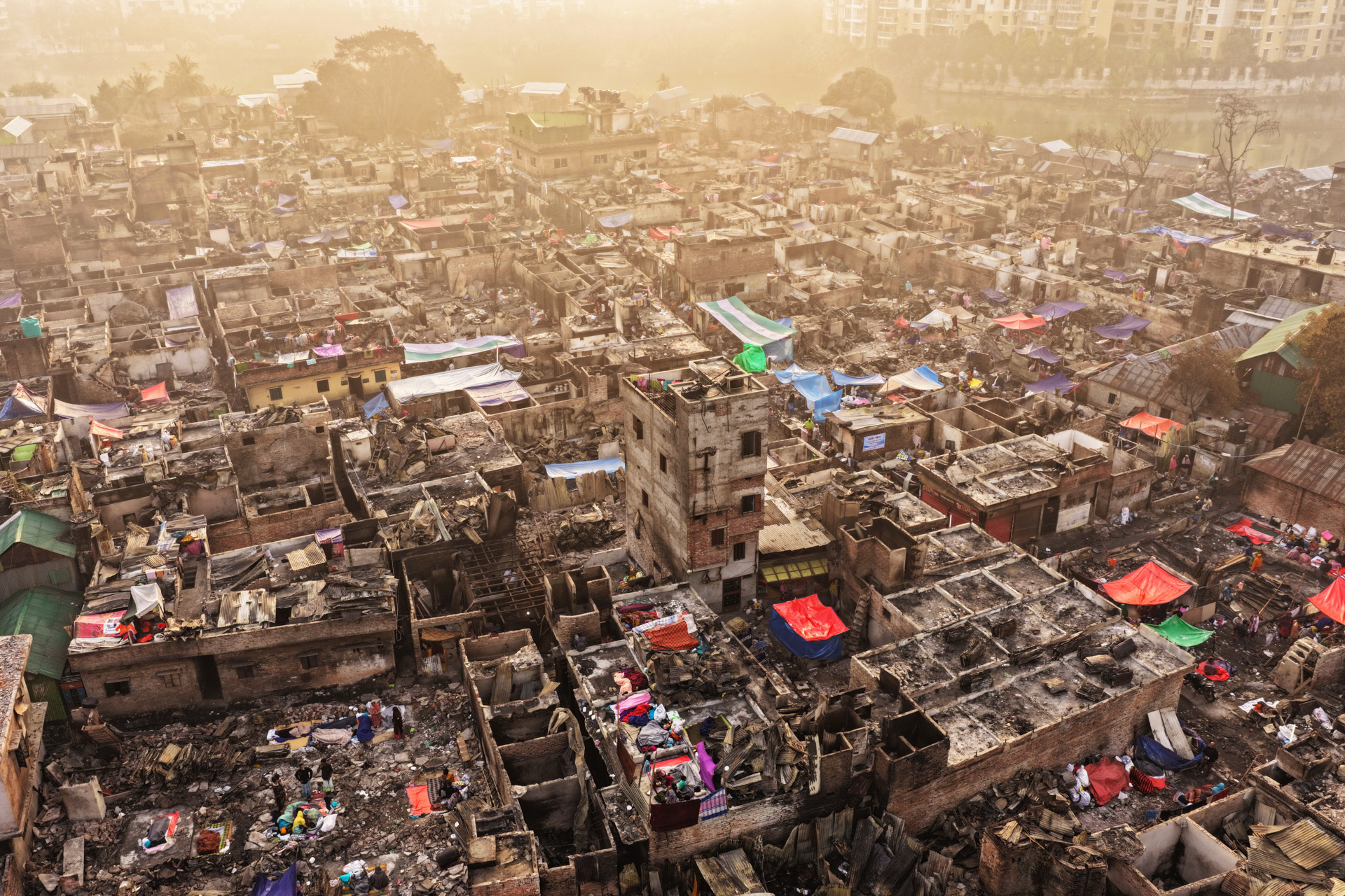 Dhaka Slum Fire Damage from Above