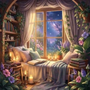 A peaceful enchanted reading sanctuary