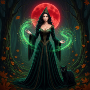 Emerald Enchantment: The Witch Beneath the Blood Moon