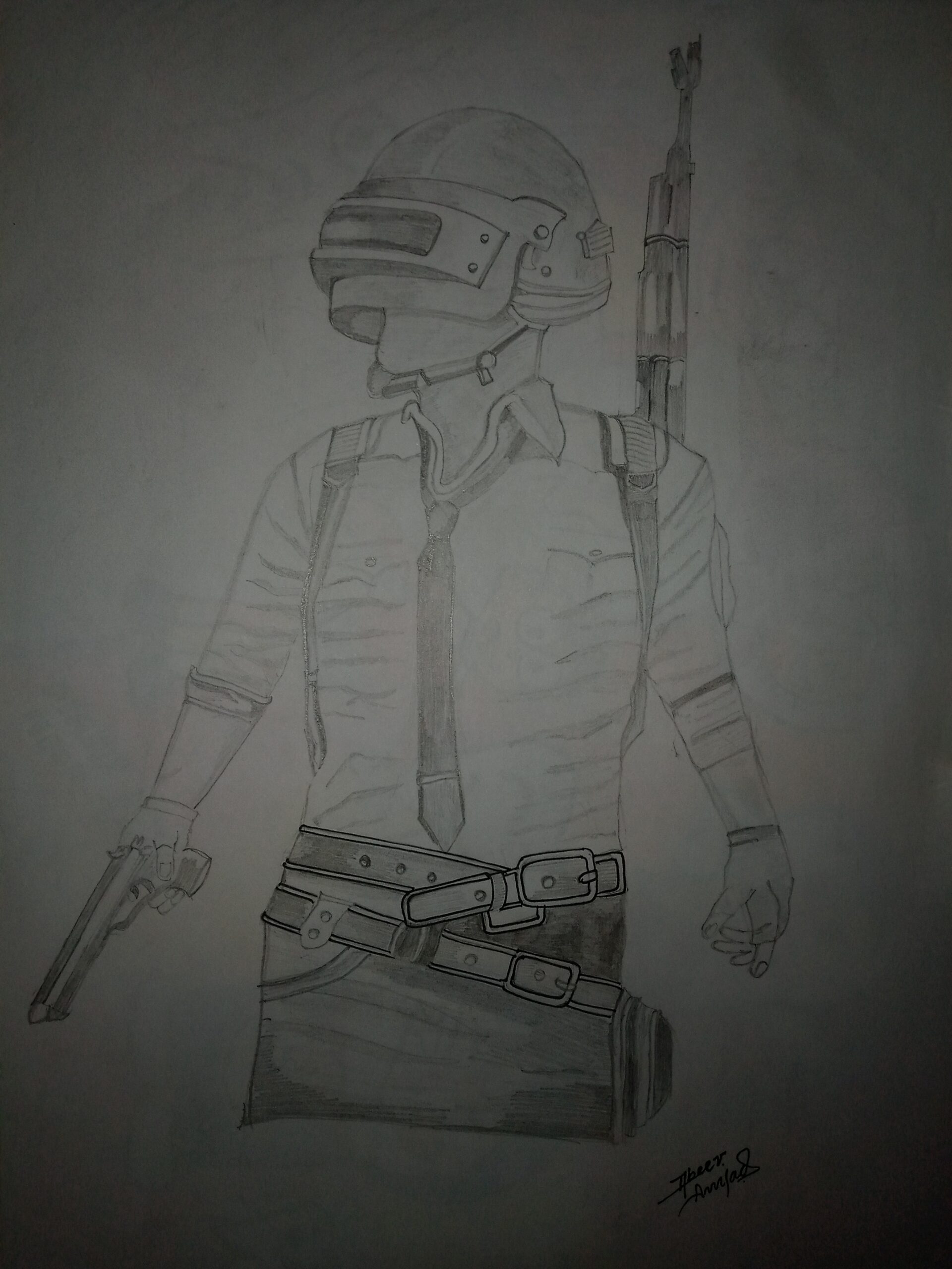 Pencil Sketch of a Pubg Character. Tribute to Gaming