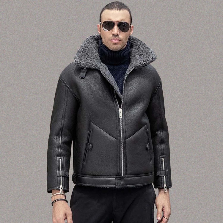 Mens RAF Aviator Pilot Flying Real Sheep Leather jacket B3 Bomber Fur Handmade Leather Jacket