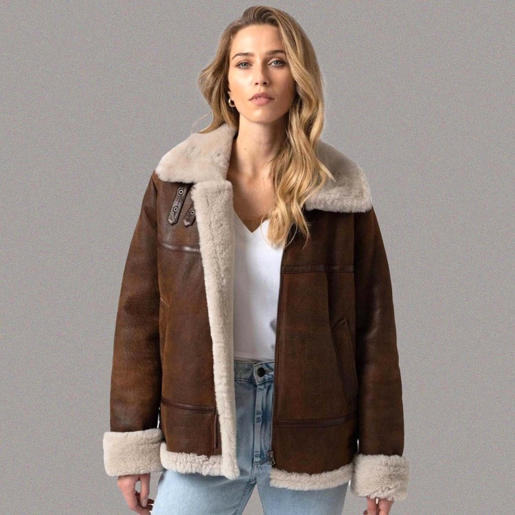 Women B3 Bomber Shearling Aviator Handmade Leather Jacket