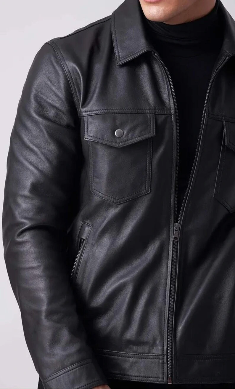 Men’s Black Biker Leather Jacket – Handmade Lambskin