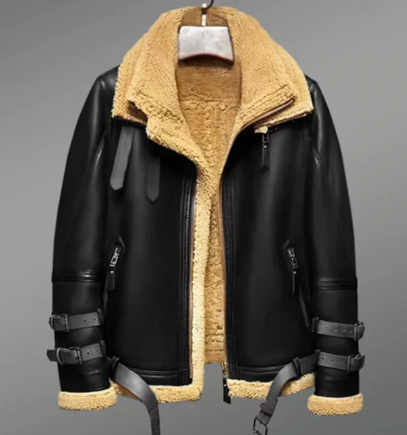 B3 RAF Black Men’s Shearling Bomber Leather Flying Jacket